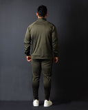 MOVERFIT Ankle and Slim Fit  Athleisure Tracksuit : Olive with Black Strip