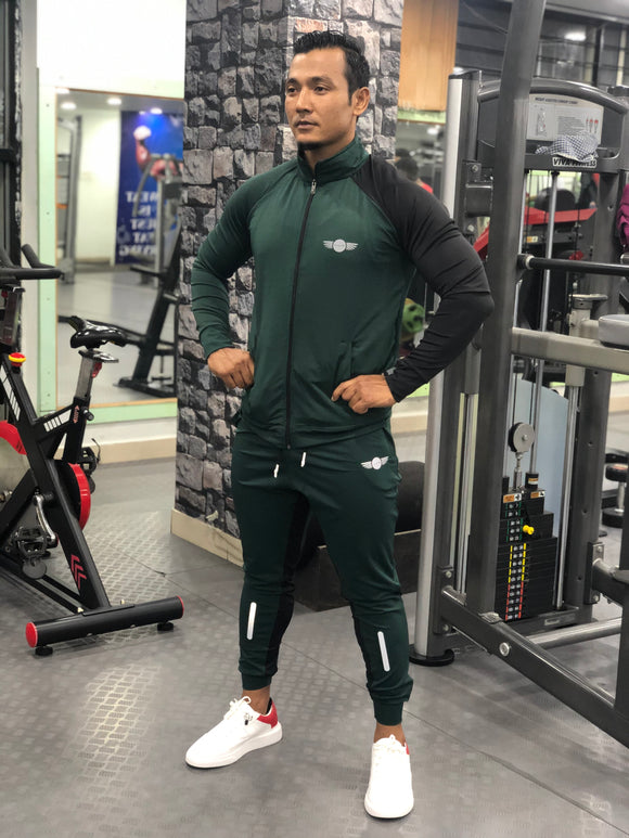 MOVERFIT Ankle fit Slim TrackSuit - Forest Green and Black