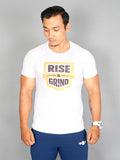 MOF ATHLEISURE SUMMER TSHIRT - White  with “RISE & GRIND” print - mof-wear