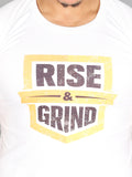 MOF ATHLEISURE SUMMER TSHIRT - White  with “RISE & GRIND” print - mof-wear